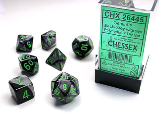 Dice - Chessex - Polyhedral Set (7 ct.) - 16mm - Gemini - Black Grey/Green