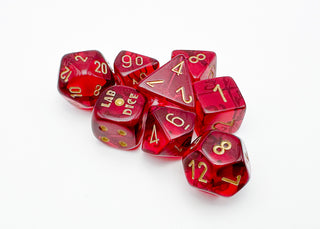 Dice - Chessex - Polyhedral Set (8 ct.) - 16mm - Lab Dice - Translucent - Crimson/Gold