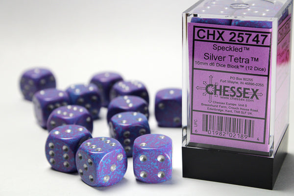 Dice - Chessex - D6 Set (12 ct.) - 16mm - Speckled - Silver Tetra