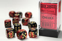 Dice - Chessex - D6 Set (12 ct.) - 16mm - Gemini - Black Red Gold/Black