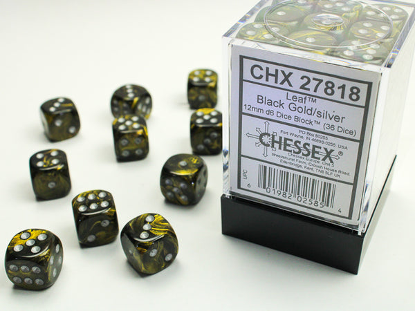 Dice - Chessex - D6 Set (36 ct.) - 12mm - Leaf - Black/Gold/Silver