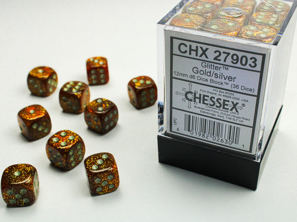 Dice - Chessex - D6 Set (36 ct.) - 12mm - Glitter - Gold/Silver