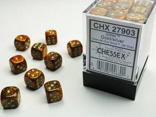 Dice - Chessex - D6 Set (36 ct.) - 12mm - Glitter - Gold/Silver