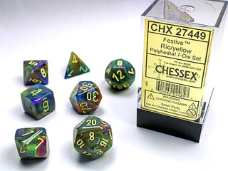 Dice - Chessex - Polyhedral Set (7 ct.) - 16mm - Festive - Rio/Yellow