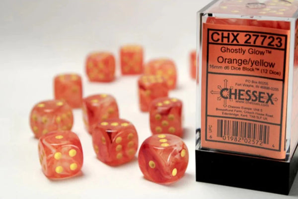Dice - Chessex - D6 Set (12 ct.) - 16mm - Ghostly Glow - Orange/Yellow