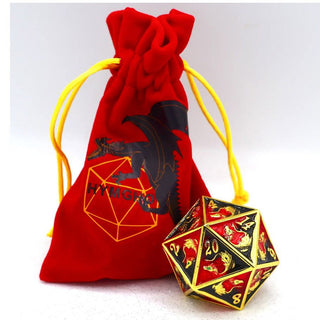 Dice - Hymgho - D20 45mm - Dragon: Red/Black with Gold