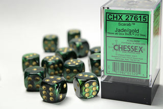 Dice - Chessex - D6 Set (12 ct.) - 16mm - Scarab - Jade/Gold