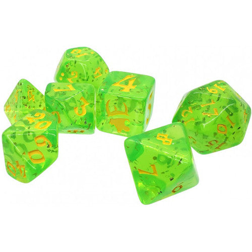 Dice - Steve Jackson Games - Polyhedral Set (7 ct.) - 16mm - Green/Yellow