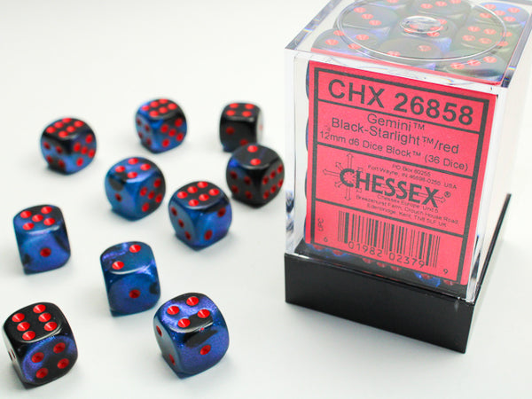 Dice - Chessex - D6 Set (36 ct.) - 12mm - Gemini - Black Starlight/Red