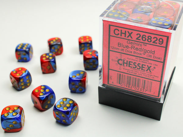Dice - Chessex - D6 Set (36 ct.) - 12mm - Gemini - Blue Red/Gold