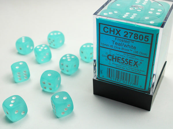 Dice - Chessex - D6 Set (36 ct.) - 12mm - Frosted - Teal/White