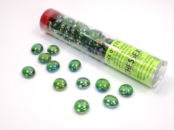 Counters - Chessex - Glass Stones - Crystal Green Iridized