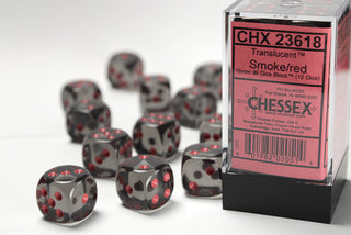 Dice - Chessex - D6 Set (12 ct.) - 16mm - Translucent - Smoke/Red