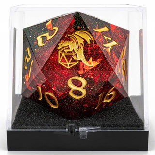 Dice - Hymgho - D20 55mm - Sharp Edged Resin - Red with Gold