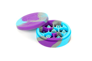 Dice Case - Metallic Dice Games - Silicone Round Dice Case - Purple/Gray/Light Blue