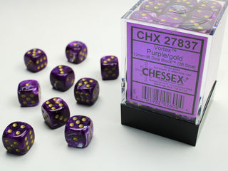 Dice - Chessex - D6 Set (36 ct.) - 12mm - Vortex - Purple/Gold