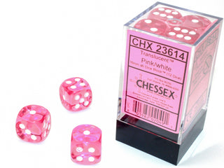 Dice - Chessex - D6 Set (12 ct.) - 16mm - Translucent - Pink/White