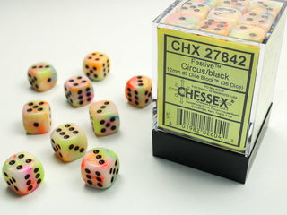 Dice - Chessex - D6 Set (36 ct.) - 12mm - Festive - Circus/Black