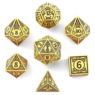 Dice - Hymgho - Polyhedral Set (7 ct.) - 16mm - Solid Metal - Dark Cream with Brown - Bard