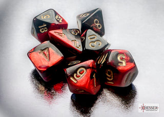 Dice - Chessex - Mini-Polyhedral Set (7 ct.) - Gemini - Black-Red/Gold