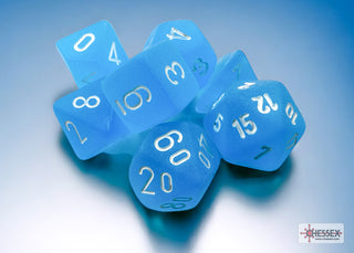 Dice - Chessex - Mini-Polyhedral Set (7 ct.) - Frosted - Caribbean Blue/White