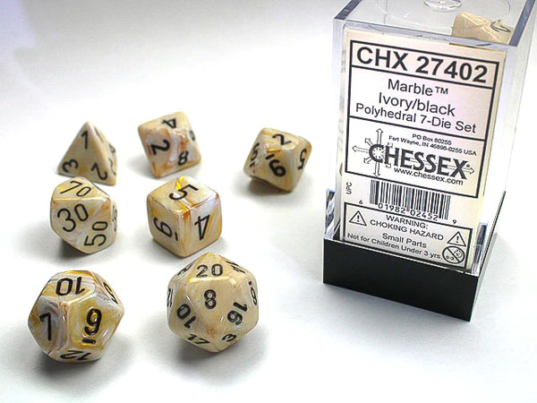 Dice - Chessex - Polyhedral Set (7 ct.) - 16mm - Marble - Ivory/Black