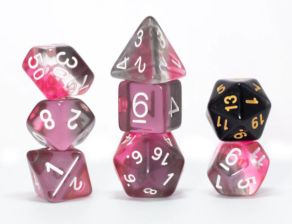 Dice - Sirius - Polyhedral RPG Set (8 ct.) - 16mm - Pink, Clear, Black Resin
