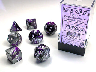 Dice - Chessex - Polyhedral Set (7 ct.) - 16mm - Gemini - Purple Steel/White