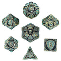 Dice - Hymgho - Polyhedral Set (7 ct.) - 16mm - Solid Metal - Ancient Bronze with Green Glitter - Fighter