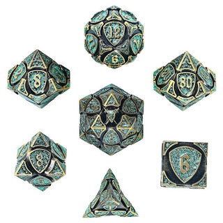 Dice - Hymgho - Polyhedral Set (7 ct.) - 16mm - Solid Metal - Ancient Bronze with Green Glitter - Fighter