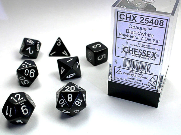 Dice - Chessex - Polyhedral Set (7 ct.) - 16mm - Opaque - Black/White