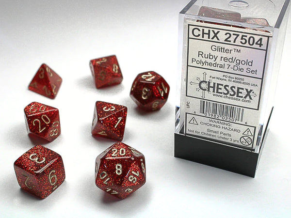 Dice - Chessex - Polyhedral Set (7 ct.) - 16mm - Glitter - Ruby/Gold