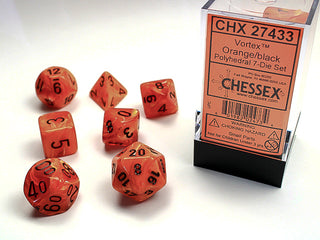 Dice - Chessex - Polyhedral Set (7 ct.) - 16mm - Vortex - Orange/Black