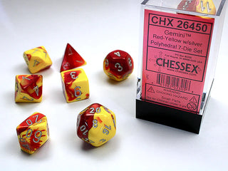 Dice - Chessex - Polyhedral Set (7 ct.) - 16mm - Gemini - Red Yellow/Silver