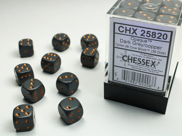 Dice - Chessex - D6 Set (36 ct.) - 12mm - Opaque - Dark Grey/Copper