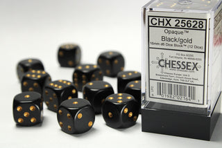 Dice - Chessex - D6 Set (12 ct.) - 16mm - Opaque - Black/Gold