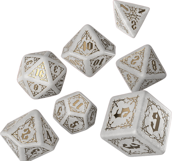 Dice - Q-Workshop - Polyhedral Set (7 ct.) - 16mm - Bloodsucker Shimmering Dice Set - White & Gold