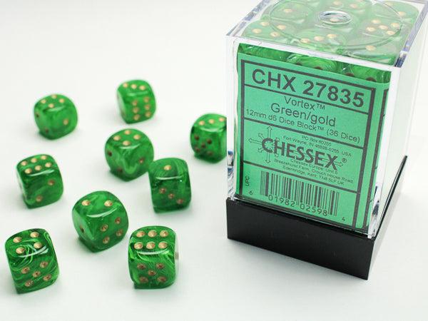 Dice - Chessex - D6 Set (36 ct.) - 12mm - Vortex - Green/gold