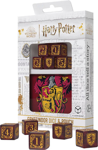 Dice & Dice Bag - Q-Workshop - D6 (5 ct.) - 16mm - Harry Potter - Gryffindor Dice & Pouch