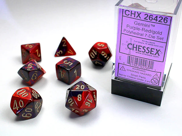 Dice - Chessex - Polyhedral Set (7 ct.) - 16mm - Gemini - Purple Red/Gold