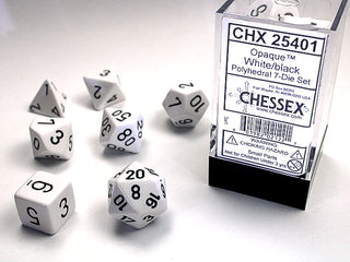 Dice - Chessex - Polyhedral Set (7 ct.) - 16mm - Opaque - White/Black