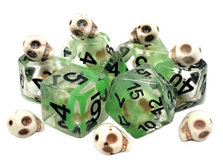 Dice - Old School - Polyhedral Set (7 ct.) - Infused - Skull w/ Green