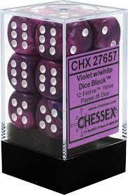 Dice - Chessex - D6 Set (12 ct.) - 16mm - Festive - Violet/White