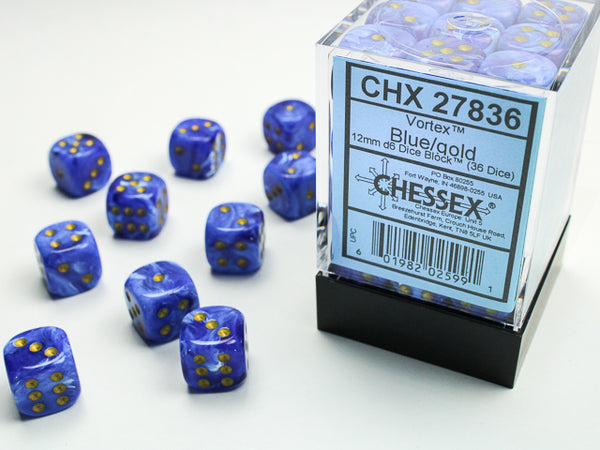 Dice - Chessex - D6 Set (36 ct.) - 12mm - Vortex - Blue/Gold