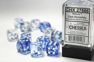 Dice - Chessex - D6 Set (12 ct.) - 16mm - Nebula - Dark Blue/White/Black