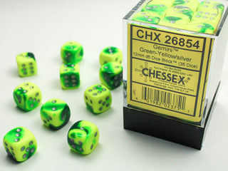 Dice - Chessex - D6 Set (36 ct.) - 12mm - Gemini - Green Yellow/Silver