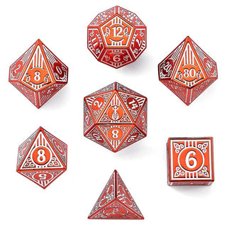 Dice - Hymgho - Polyhedral Set (7 ct.) - 16mm - Solid Metal - Red with White - Bard