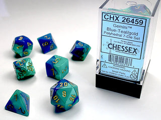 Dice - Chessex - Polyhedral Set (7 ct.) - 16mm - Gemini - Blue/Teal/Gold