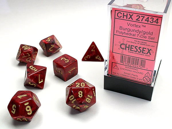 Dice - Chessex - Polyhedral Set (7 ct.) - 16mm - Vortex - Burgundy/Gold