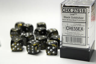 Dice - Chessex - D6 Set (12 ct.) - 16mm - Leaf - Black/Gold/Silver